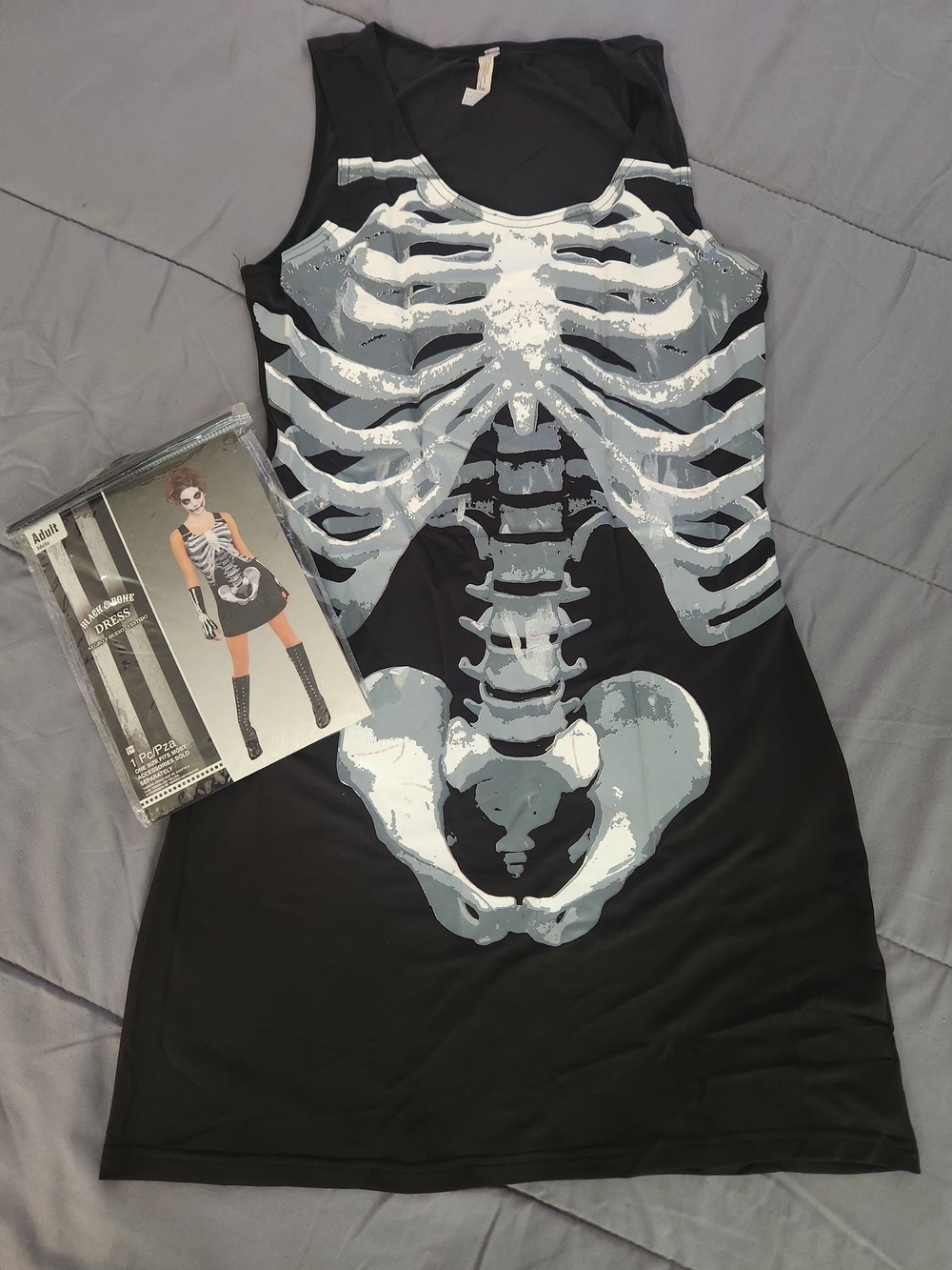 American Eagle Outfitters Black Tank Dress with White & Gray Skeleton Print